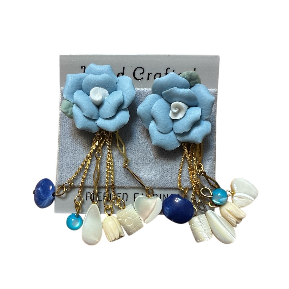 Handcrafted Blue Rose Dangle Earrings